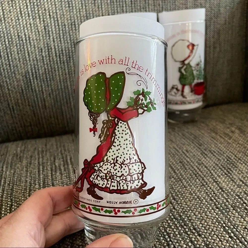3 Vintage 80s Holly Hobbie Drinking Glasses Christmas Holidays